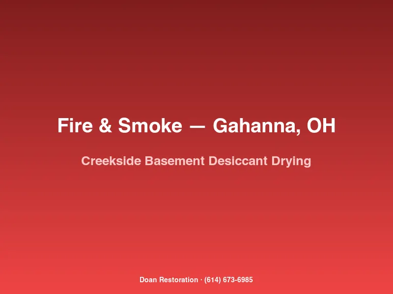 Desiccant dehumidifiers running in a Creekside district basement after fire suppression water exposure in Gahanna, OH.