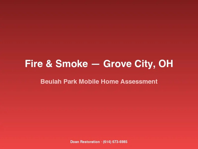 Damage assessment of a fire-damaged manufactured home near Beulah Park in Grove City, OH.