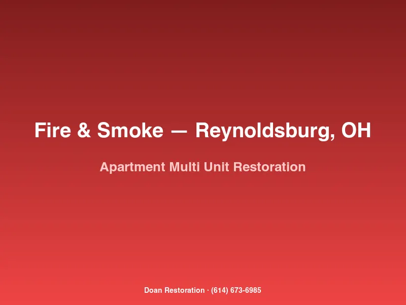 Doan Restoration crew coordinating multi-unit fire restoration in a Reynoldsburg, OH apartment complex after a shared attic fire.