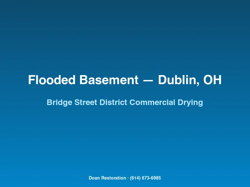 Commercial dehumidifiers and air movers drying a Bridge Street District lower-level retail space in Dublin