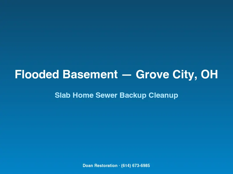 Slab-on-grade home in Grove City Ohio undergoing first-floor sewer backup cleanup with subfloor moisture injection