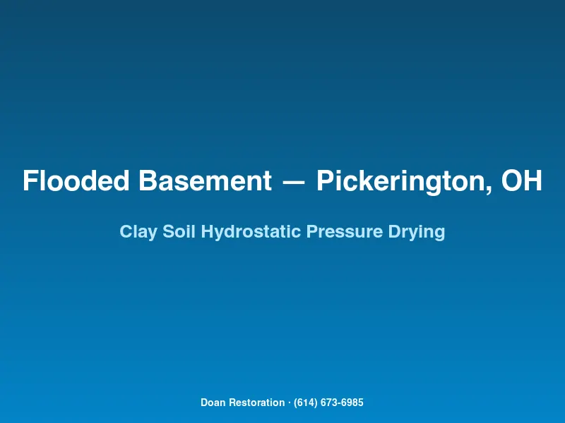 Commercial dehumidifiers drying a Crosscreek Pickerington basement after clay-soil hydrostatic pressure seepage