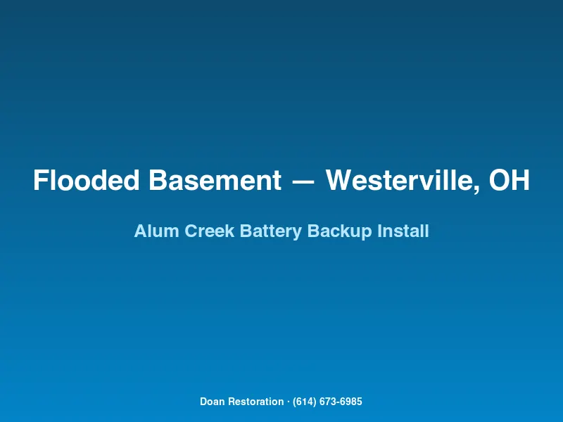 Battery-backup sump pump installation in a Westerville basement near Alum Creek after a storm-related power outage