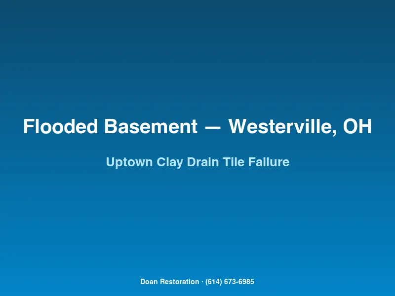 Failed 1950s clay drain tile exposed at foundation footer of an Uptown Westerville basement during flood cleanup