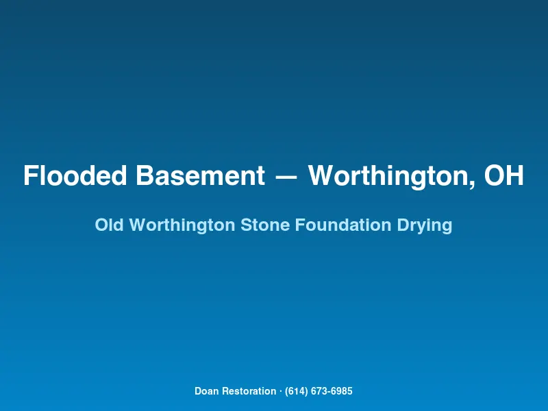 Desiccant dehumidifiers drying a stone-foundation basement in an 1800s Old Worthington home after flooding