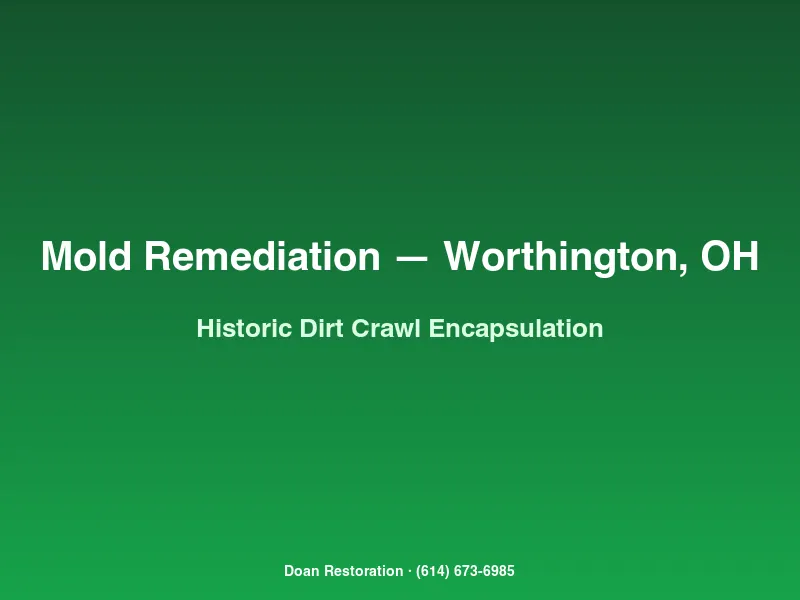 Mold remediation Worthington historic dirt-floor crawl space with reinforced vapor barrier encapsulation and dehumidifier