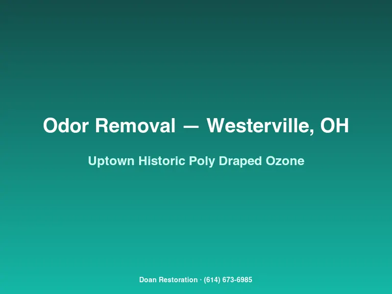 Antique woodwork in an Uptown Westerville home draped with poly sheeting during a short ozone cycle