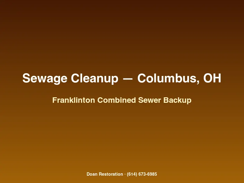 Doan Restoration technician extracting sewage backup from a Franklinton Columbus basement floor drain after combined sewer overflow