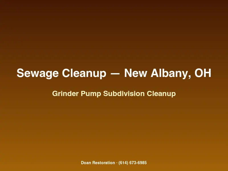 Sewage cleanup at a New Albany Ohio low-pressure grinder pump subdivision home after pump failure backed sewage indoors