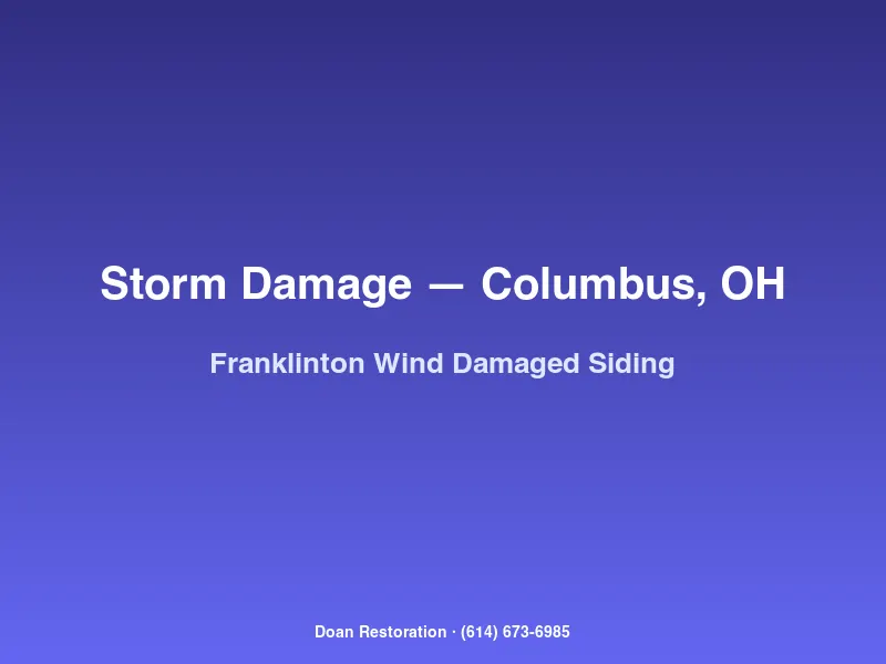 Wind-damaged vinyl siding torn from a Franklinton Columbus home after a severe straight-line wind event