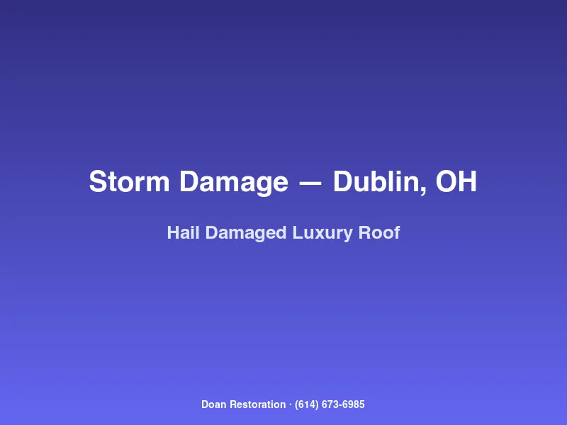 Severe hail damage with impact bruising on premium architectural shingles of a large Dublin Muirfield Village home