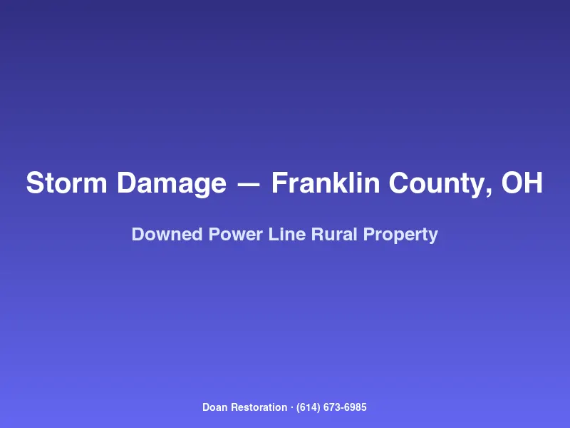 Storm-downed power line on a rural unincorporated Franklin County property with AEP Ohio crew responding to extended outage