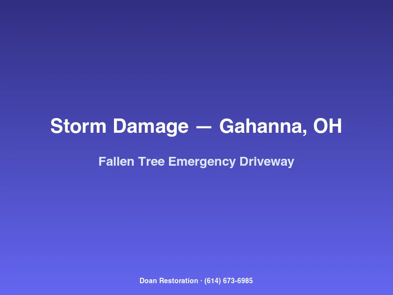 Doan Restoration crew clearing a large fallen tree blocking the driveway of a Gahanna home near the creek corridor