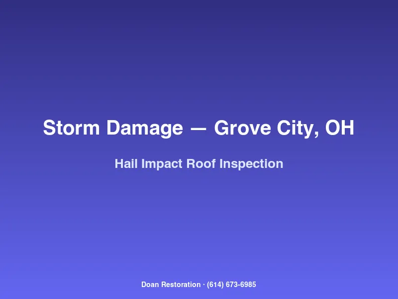 Doan Restoration inspector marking circled hail-impact bruises on a Grove City asphalt-shingle roof with chalk