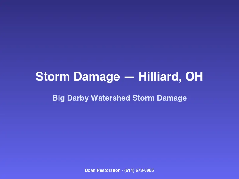 Severe storm damage to a Hilliard home near the Big Darby Creek watershed with wind-torn siding and downed limbs