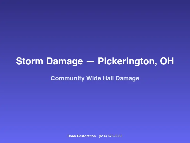 Aerial view of multiple Pickerington homes in Violet Township with hail-damaged roofs after a community-wide storm event