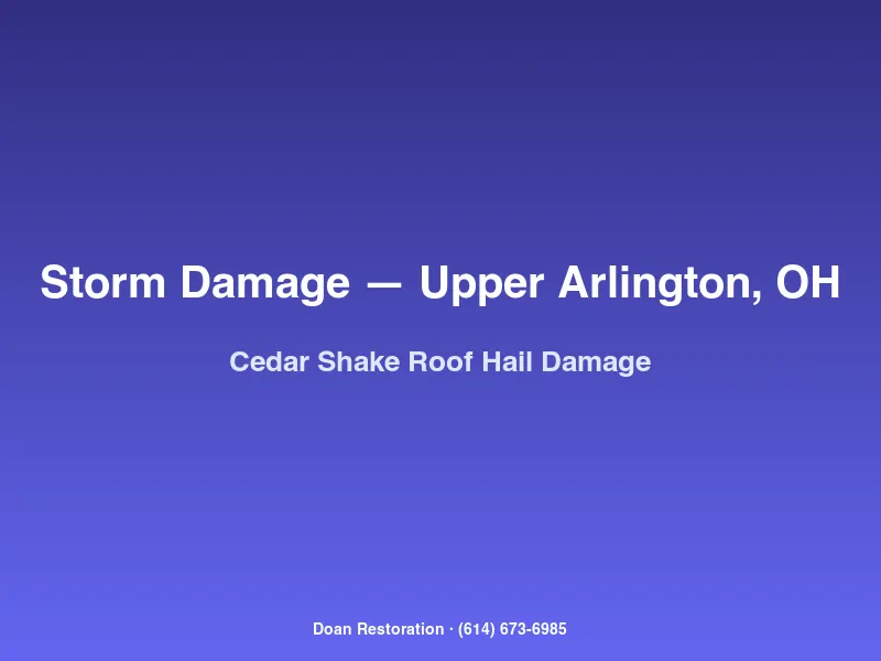 Hail-damaged original cedar shake roof on an Upper Arlington home with cracked and split wood shakes visible