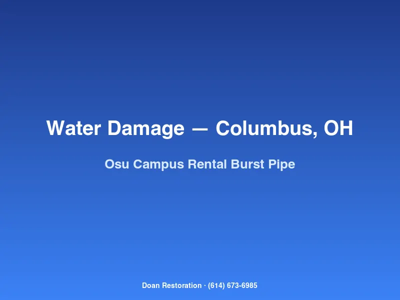 Water damage restoration technician repairing a burst pipe inside an off-campus OSU rental house near North High Street in Columbus.