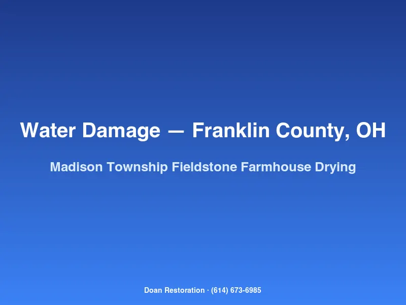 Desiccant dehumidifiers drying a 1910 fieldstone basement at a Madison Township farmhouse during Franklin County water damage restoration.