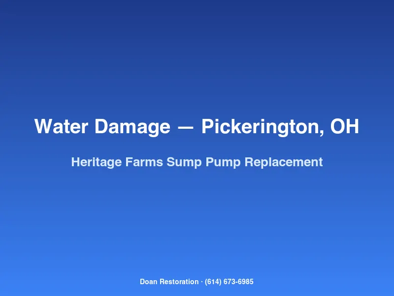 Doan Restoration technician inspecting a sump pump replacement setup in a Heritage Farms Pickerington home after water damage.