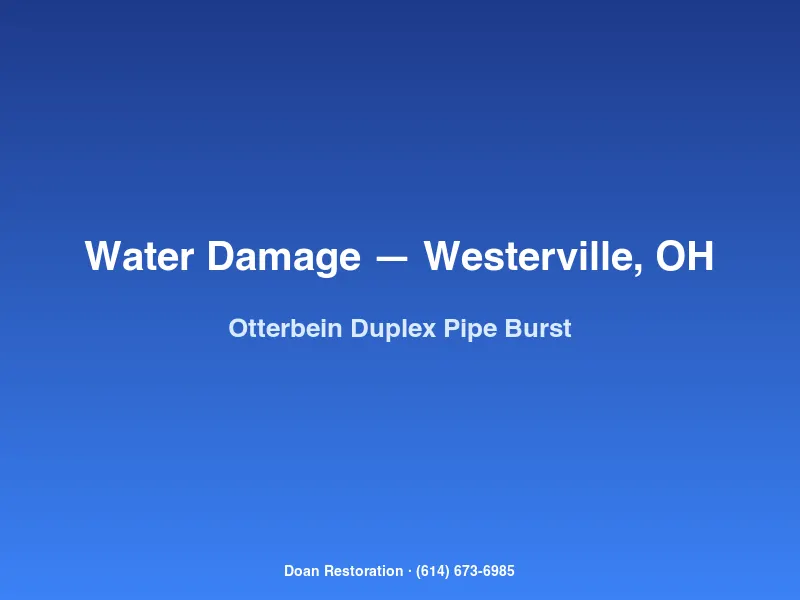 Doan Restoration technician repairing a burst pipe in a duplex near Otterbein University in Uptown Westerville, OH.