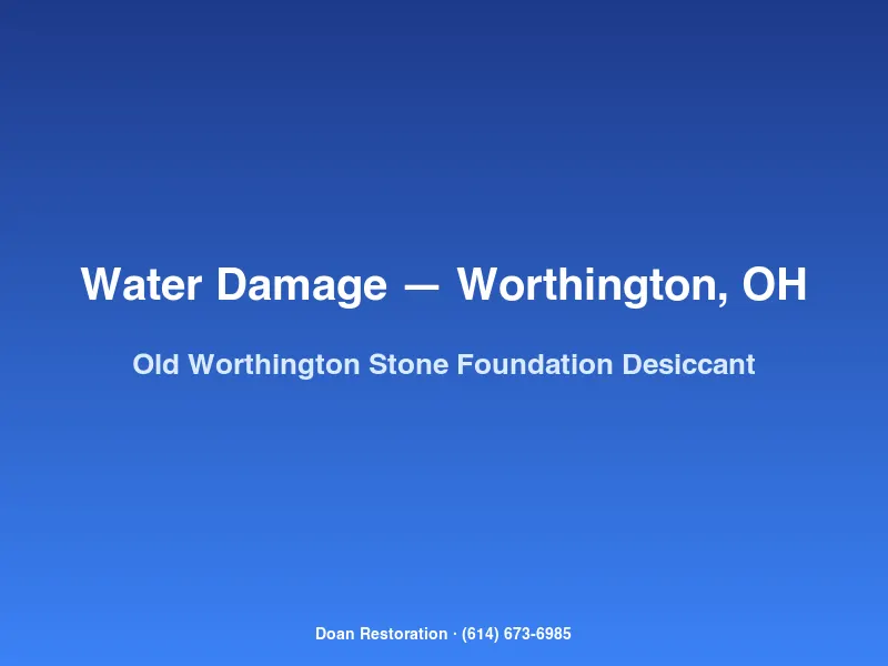 Desiccant dehumidifier drying a stone foundation basement in an 1840s Old Worthington home after water damage in Worthington, OH.